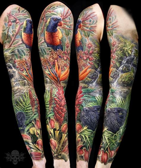 jungle tattoo sleeve|jungle body art tattoo.